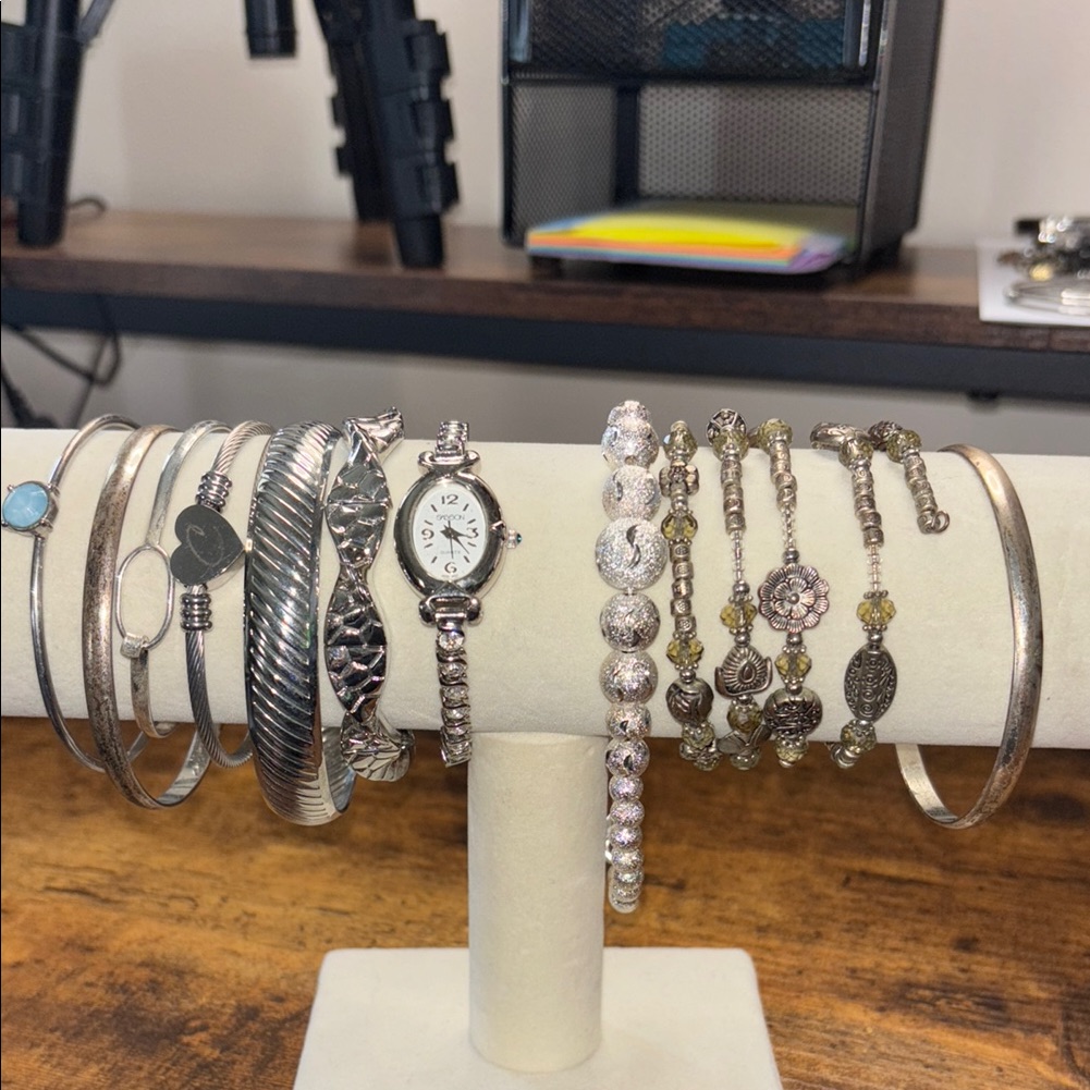 Silver Tone Bracelet Set With Watch